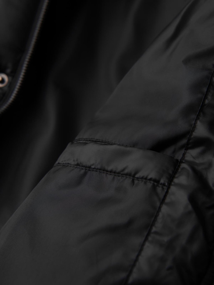 Kurtka męska z kapturem z geometrycznym pikowaniem karo – czarna V1 OM-JAHP-0237