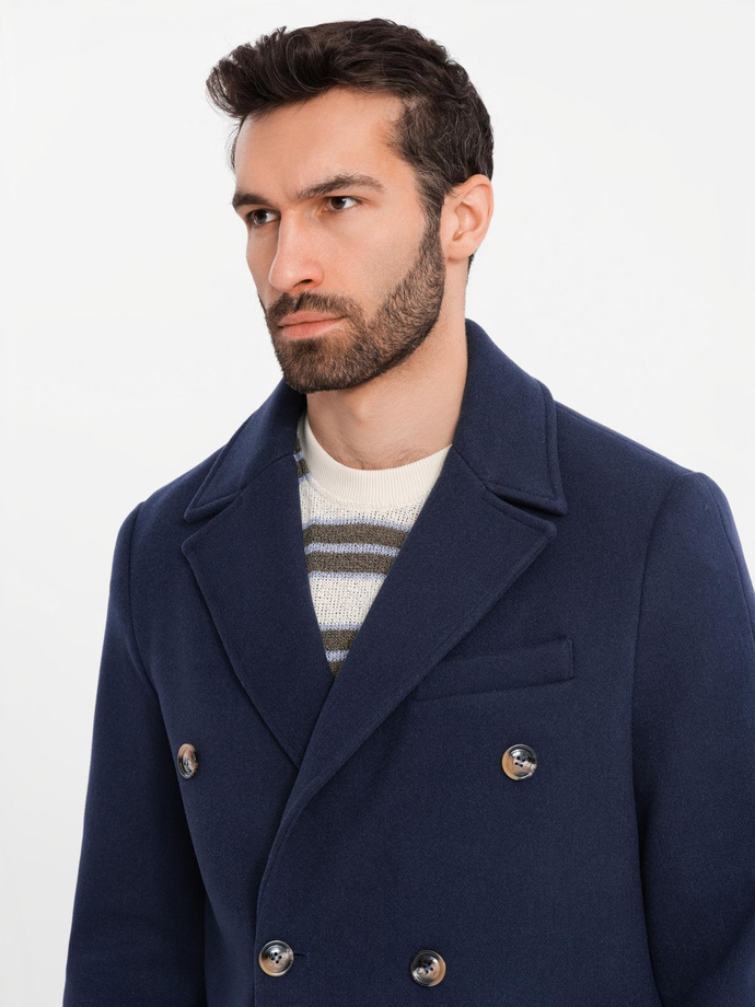 Men's double-breasted coat with decorative buttons - indigo V1 OM-COWC-0109