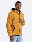 Men's quilted jacket with satin finish - mustard V18 OM-JALP-0121