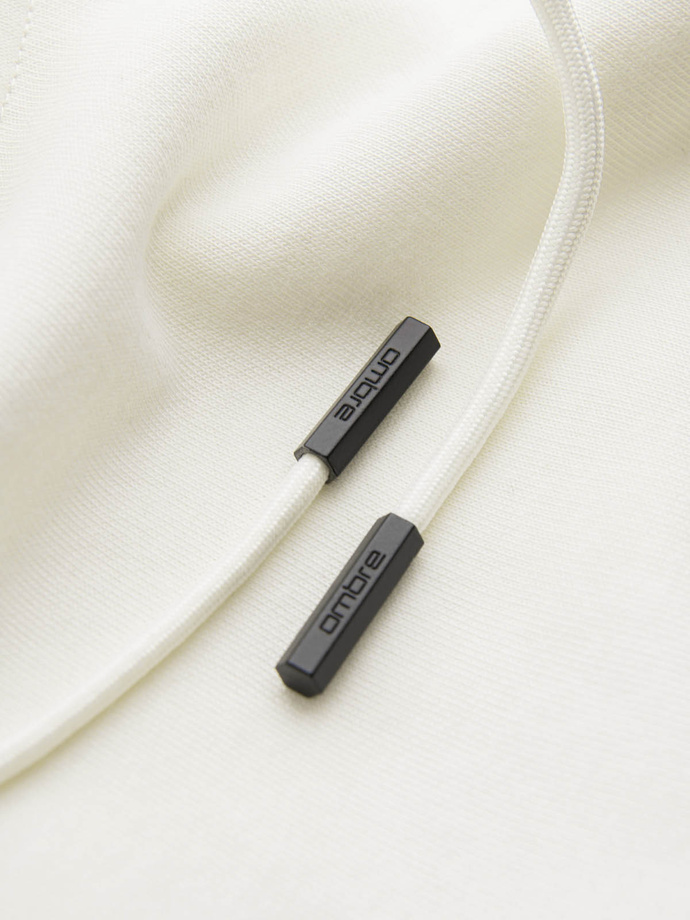 Dresowa bluza męska kangurka z kapturem BASIC – kremowa V5 OM-SSBN-0161