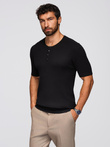 Men's knitted T-shirt with buttons at neckline - black V2 OM-TSCT-0254