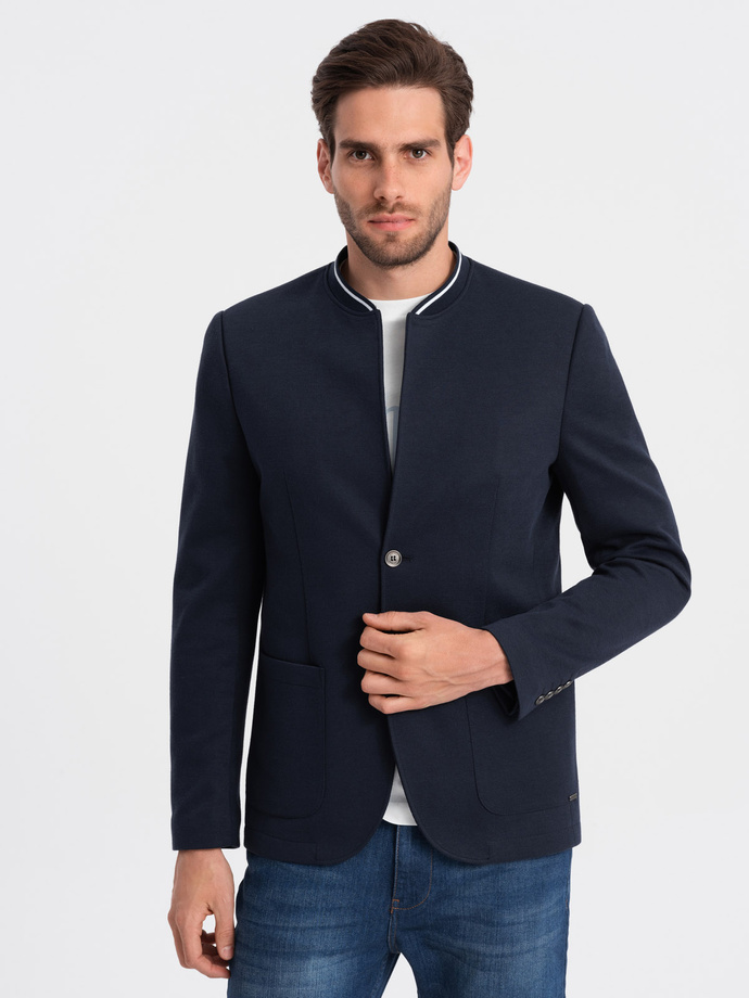 Men's sports style blazer - navy blue V2 OM-BLZB-0107