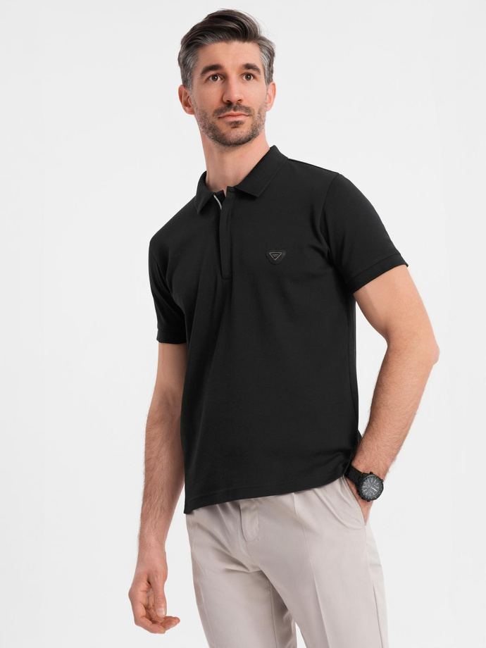 Koszulka męska polo z dekoltem na zamek - czarna V6 OM-POSS-0148