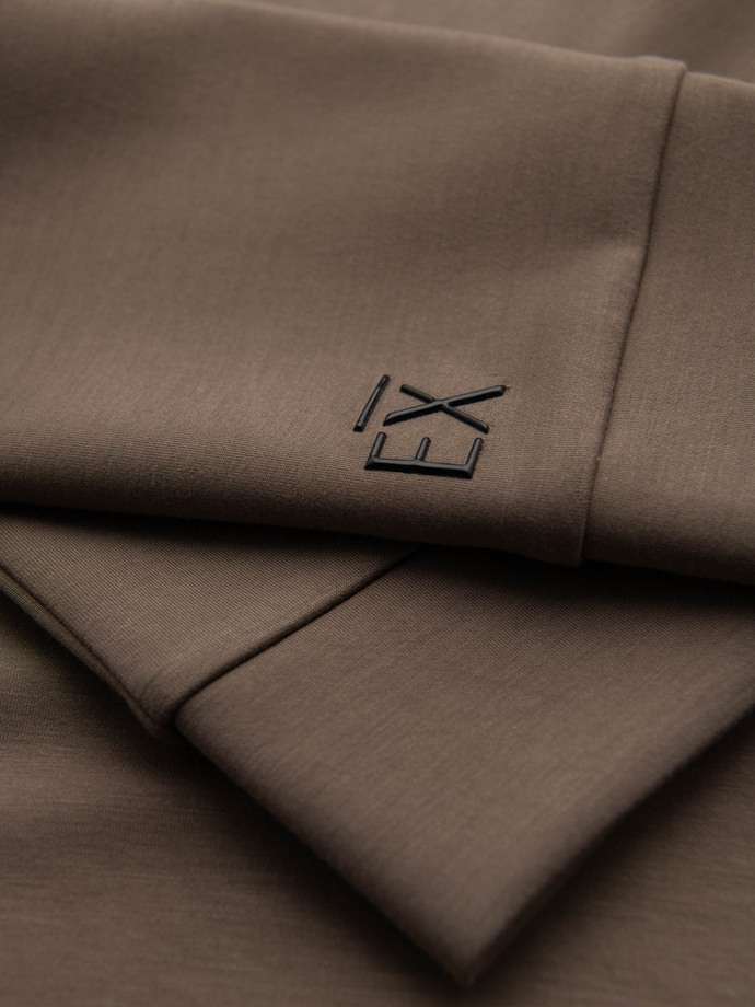 Men's sweatshirt with contrasting print and unbuttoned high collar - grey-brown V3 OM-SSZP-0211