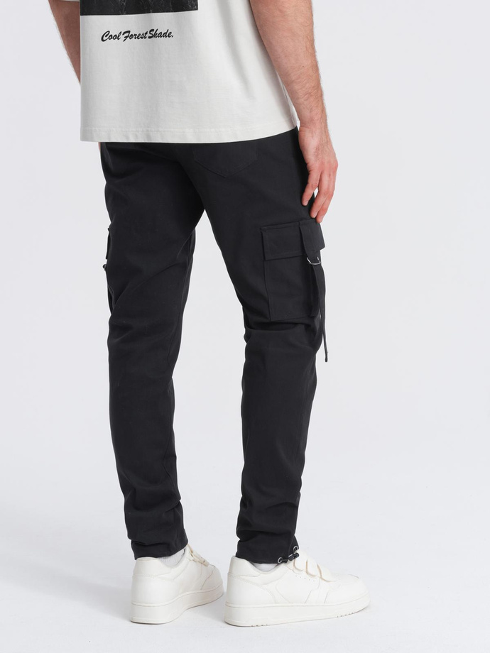 Men's cargo pants STRAIGHT LEG with stripes on pockets - black V4 OM-PACG-0197