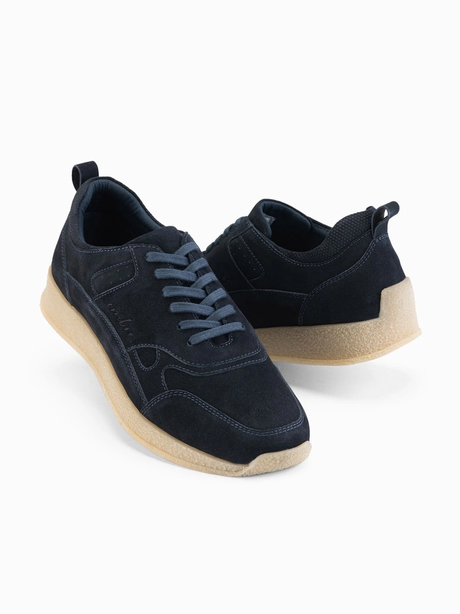 Lekkie męskie sneakersy zamszowe w stylu sportowym – granatowe V2 OM-FOSL-0205