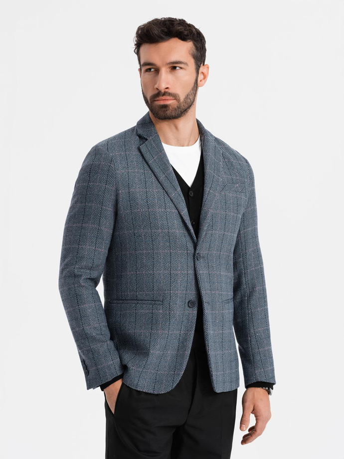 Men's jacquard blazer in delicate check - graphite V1 OM-BLZB-0119