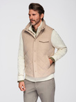 Men's peach effect quilted vest - beige V1 OM-JAVJ-0277