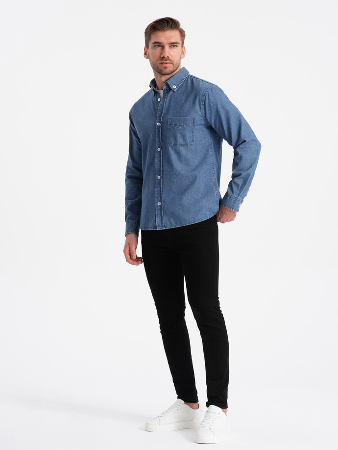 Classic men's SLIM denim shirt - blue OM-SHDS-0116