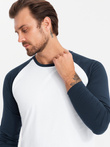 Men's longsleeve with contrast raglan sleeves - white and navy V1 OM-LSCL-0105