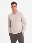 Strukturalny longsleeve polo męski z naszywką – popielaty V3 OM-POLS-0131