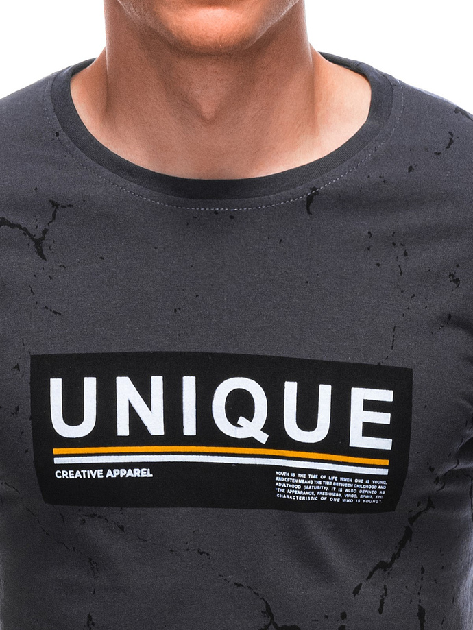T-shirt męski z nadrukiem S1793 - grafitowy