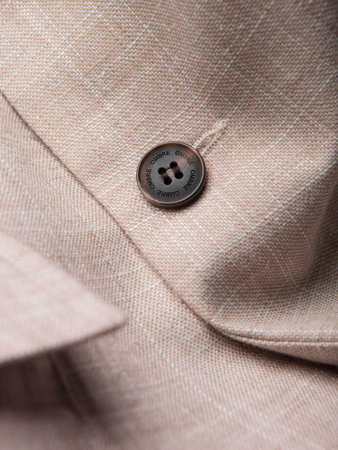 Męska marynarka o kroju REGULAR z lnem - jasnobeżowa V2 OM-BLZB-0128