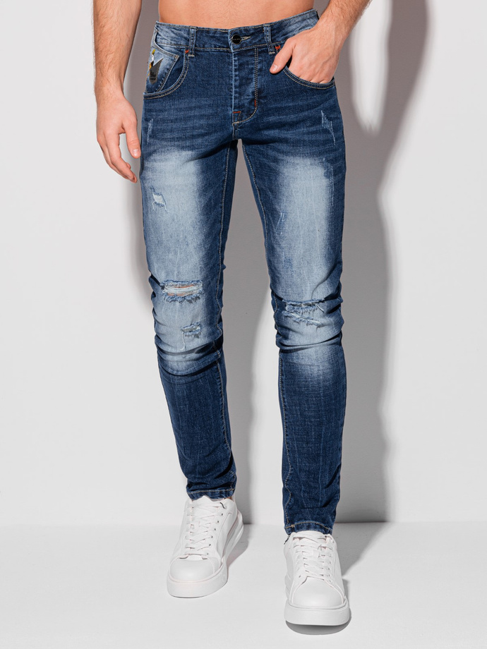 Spodnie męskie jeansowe P1307 - niebieskie