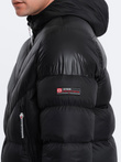 Men's winter quilted jacket of combined materials - black V1 OM-JAHP-0145