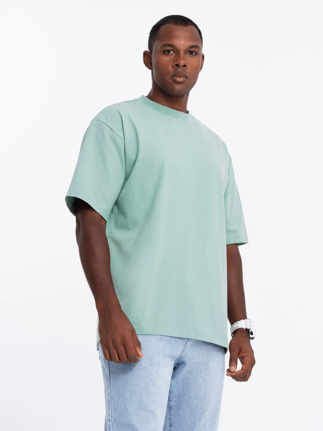 Men's LOOSE FIT cotton t-shirt with round neckline - mint V6 OM-TSBC-0234