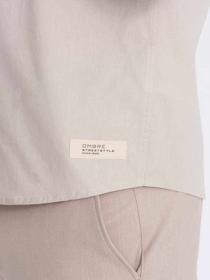 Męska koszula z krótkim rękawem i kubańskim kołnierzem - kremowa V7 OM-SHSS-0168