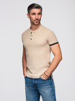Men's collarless polo shirt - beige V5 OM-TSCT-0156