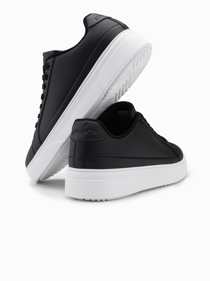 Buty sneakersy męskie z ekoskóry na grubej podeszwie – czarne V5 OM-FOSL-0166