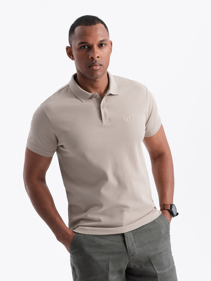 BASIC men's single color pique knit polo shirt - dark beige V5 OM-POBS-0100