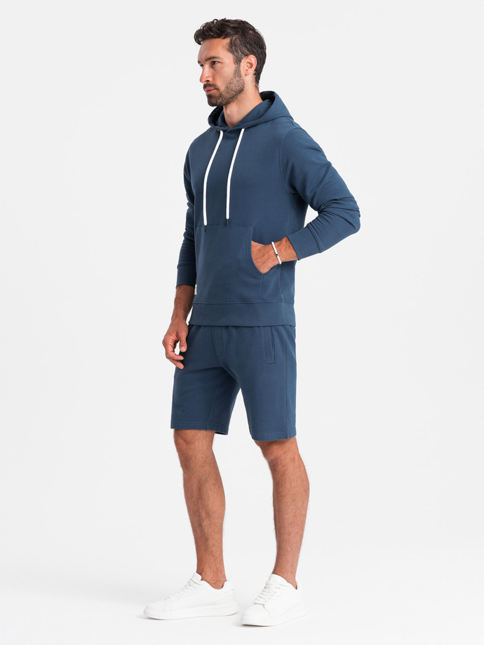 Men's sweatshirt set kangaroo sweatshirt + shorts - dark blue V4 Z75