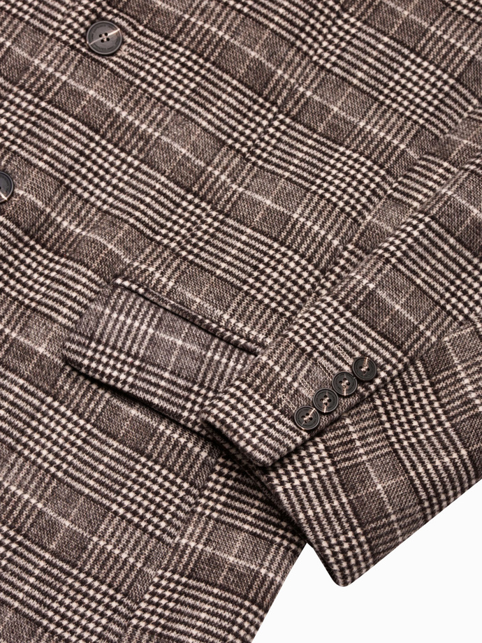 Jednorzędowy płaszcz męski w kratę - brązowy V1 C499
