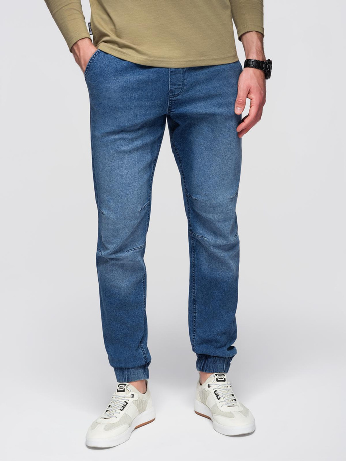 Men's wash-effect denim JOGGERS pants - blue V2 OM-PADJ-0267