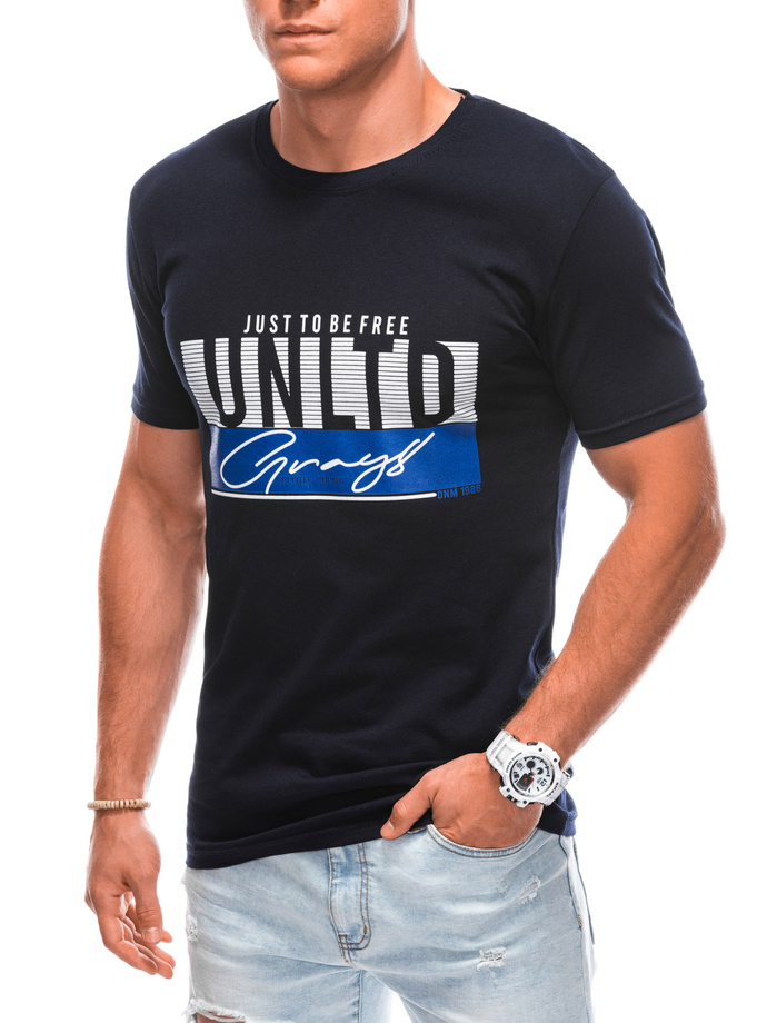 Men's printed T-shirt S1897 - navy blue