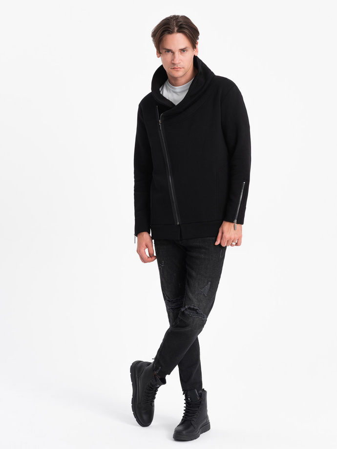 Unbuttoned men's sweatshirt with stand-up collar LONDON - black B1362