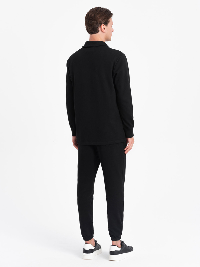 Men's tracksuit set sweatshirt with polo collar + pants - black V8 Z71