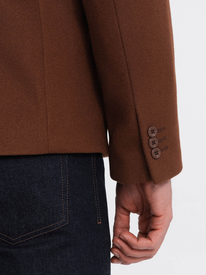 Marynarka męska casual z ozdobnymi guzikami na mankietach - czekoladowy brąz V1 OM-BLZB-0118