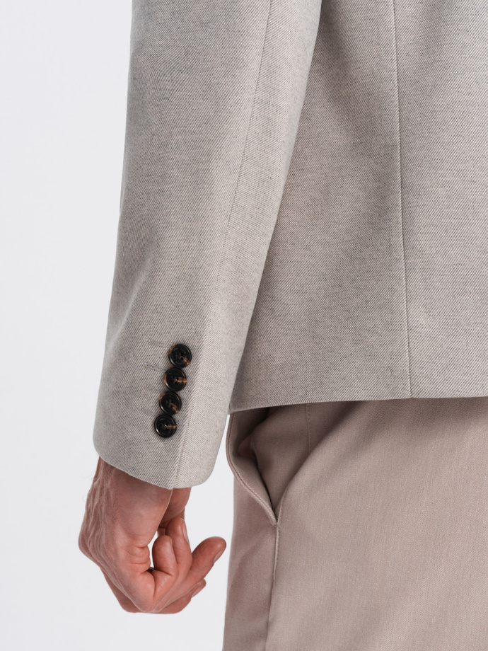 Men's melange rayon jacket with stand-up collar - beige melange V3 OM-BLZB-0131