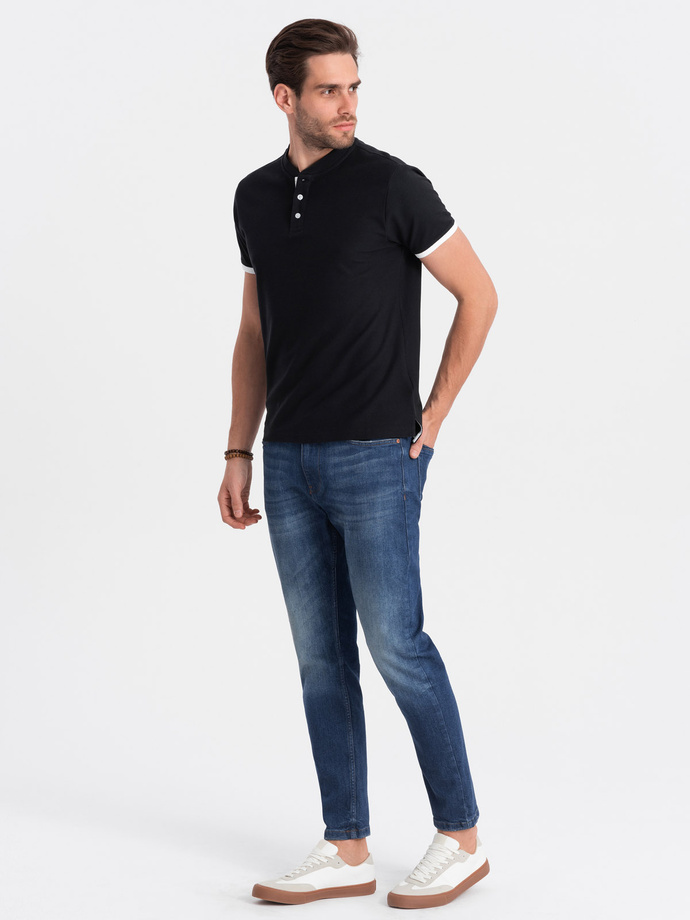Men's collarless polo shirt - black V8 OM-TSCT-0156