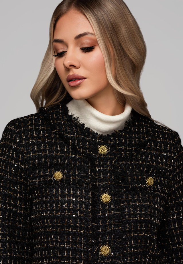 Women's jacket with wool and sequins OW-BLZB-0101 v1 - black