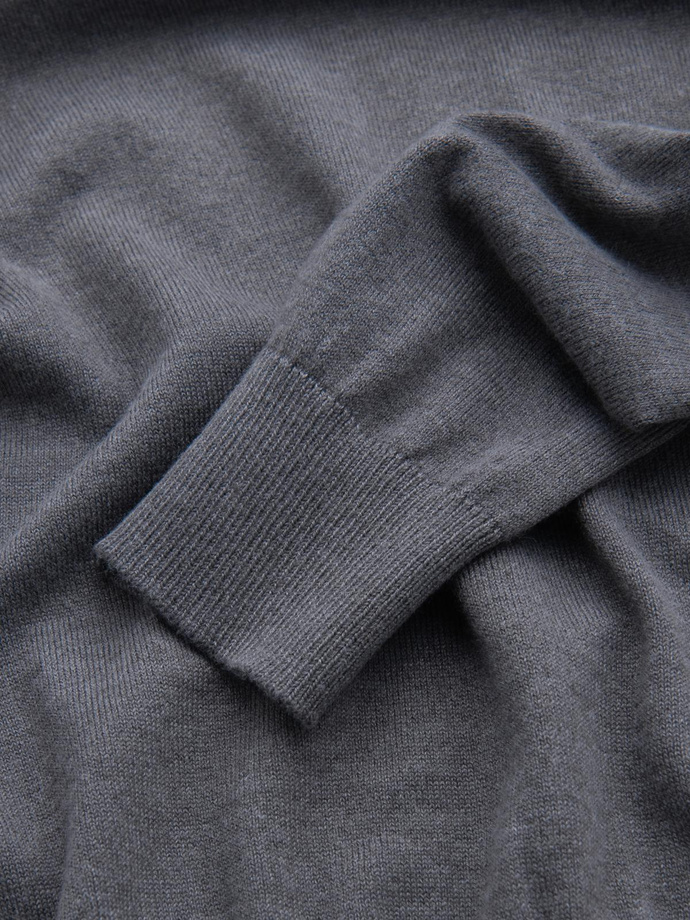 Classic BASIC men's viscose sweater with round neckline - grey melange V1 OM-SWBS-0106