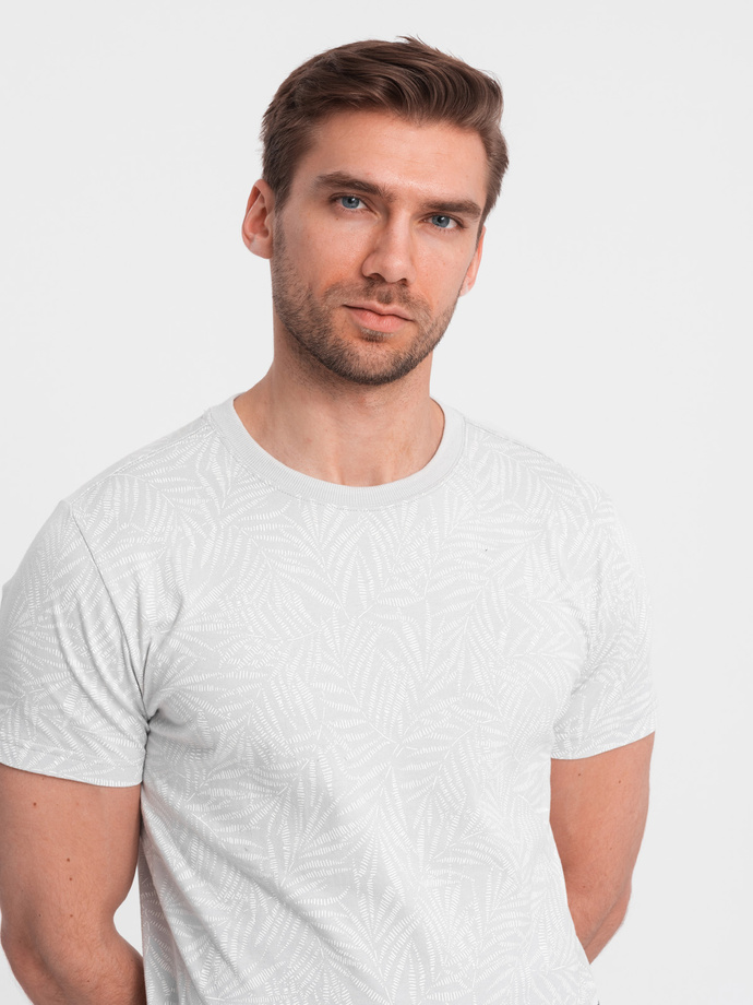 Męski t-shirt fullprint w liście palmy - szary V2 OM-TSFP-0182