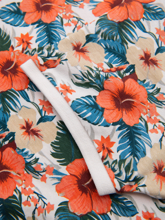 Koszulka polo bawełniana z nadrukiem w kwiaty – biała V1 OM-POSS-0149