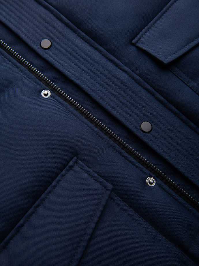 Długa ciepła kurtka męska z kapturem typu parka – granatowa V1 OM-JALJ-0182