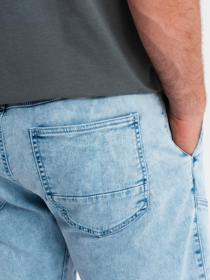 Krótkie jeansowe spodenki męskie z ozdobnymi przeszyciami - jasnoniebieskie V2 OM-SRDS-0135