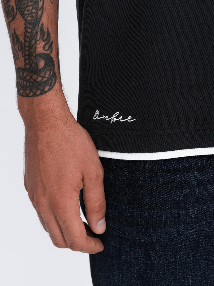 Men's cotton polo shirt with contrast trim - black V8 OM-POSS-0113