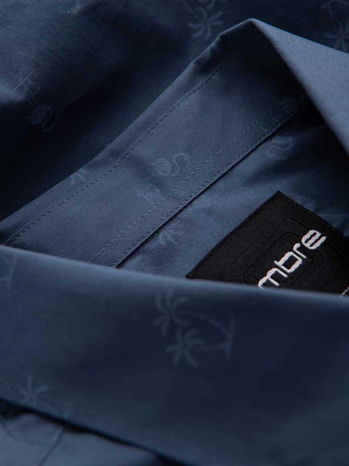 Classic men's cotton SLIM FIT shirt in palm trees - dark blue V5 OM-SHCS-0156