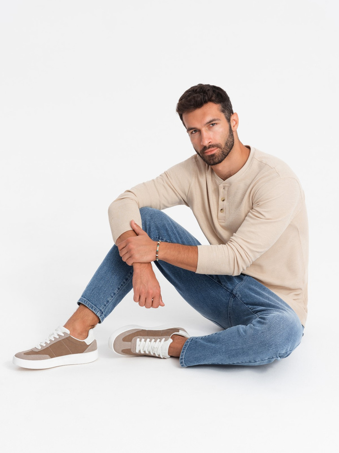 Old-school men's sneakers on thick sole - light brown V1 OM-FOSL-0170