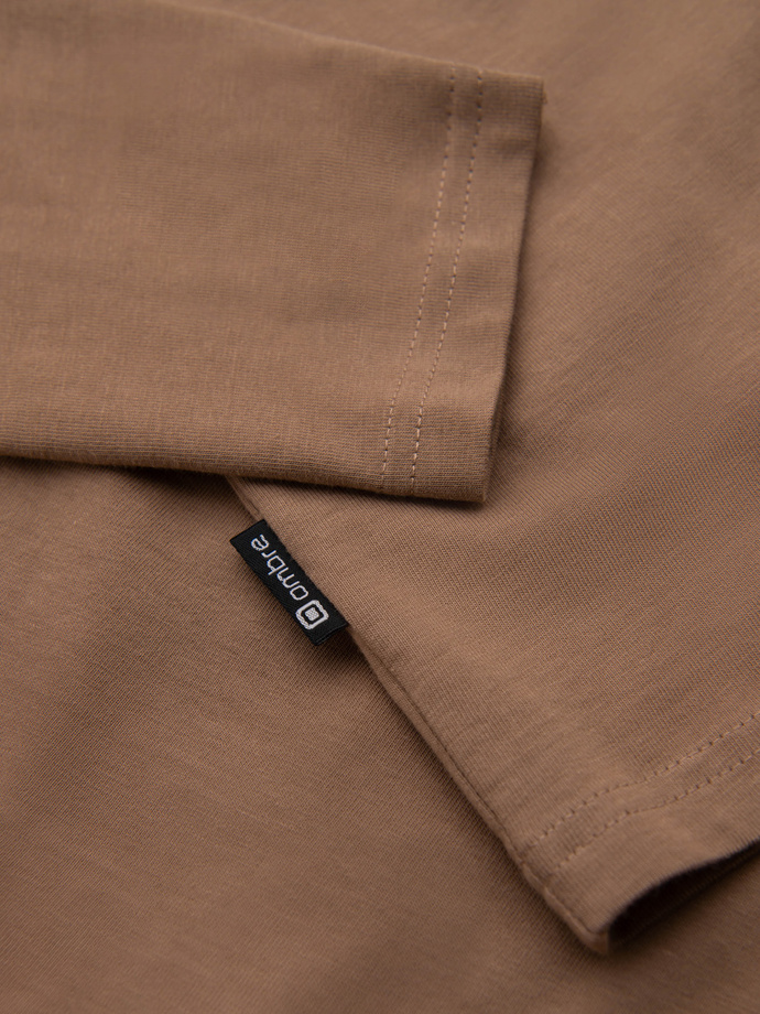 Męski longsleeve z miejskim nadrukiem – jasnobrązowy V1 OM-LSPT-0131