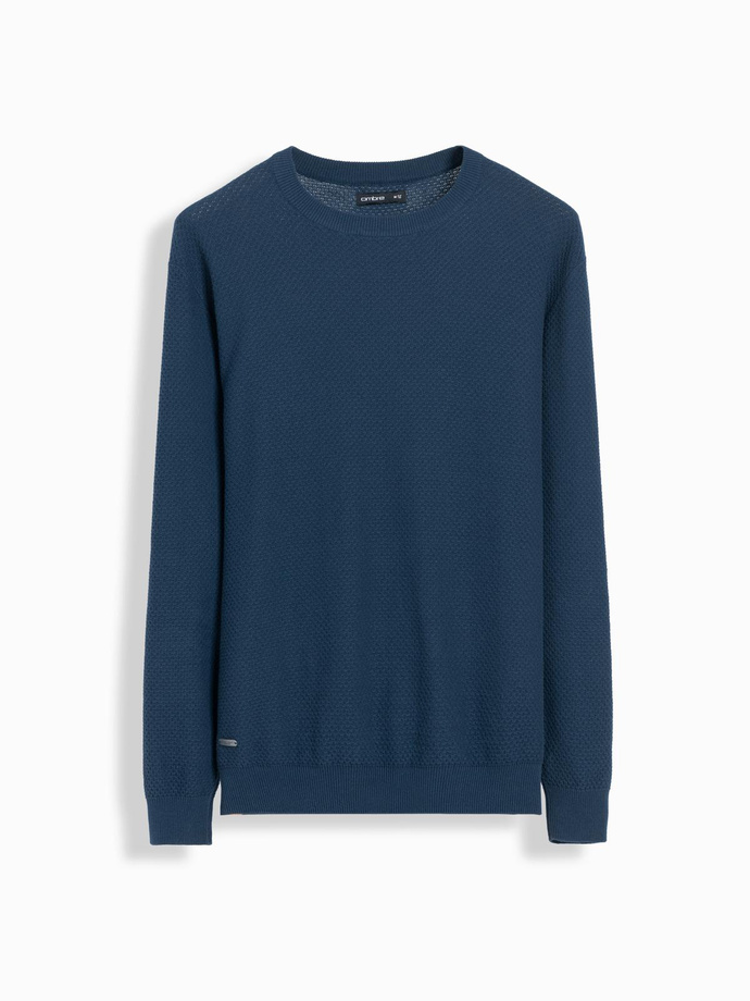 Męski sweter RELAXED FIT z dzianiny o diamentowym splocie – granatowy V2 OM-SWSW-0110