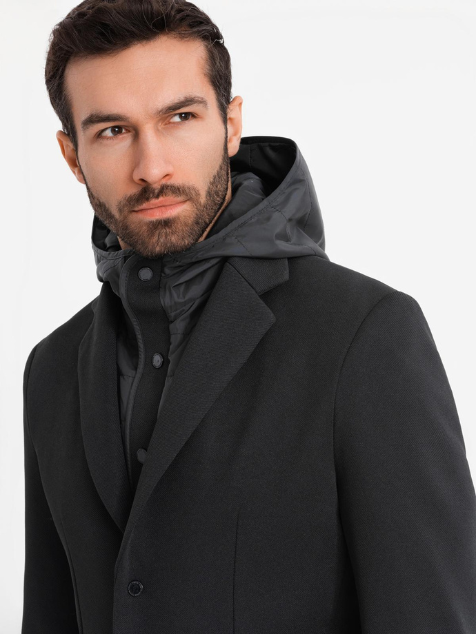 Men's jacket with high collar and hood - black V2 OM-BLZB-0133