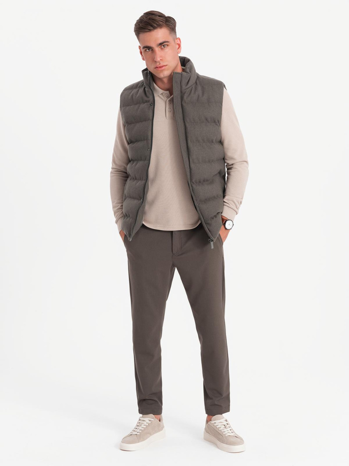Men's quilted wool sleeveless jacket - olive melange V4 OM-JAVJ-0200