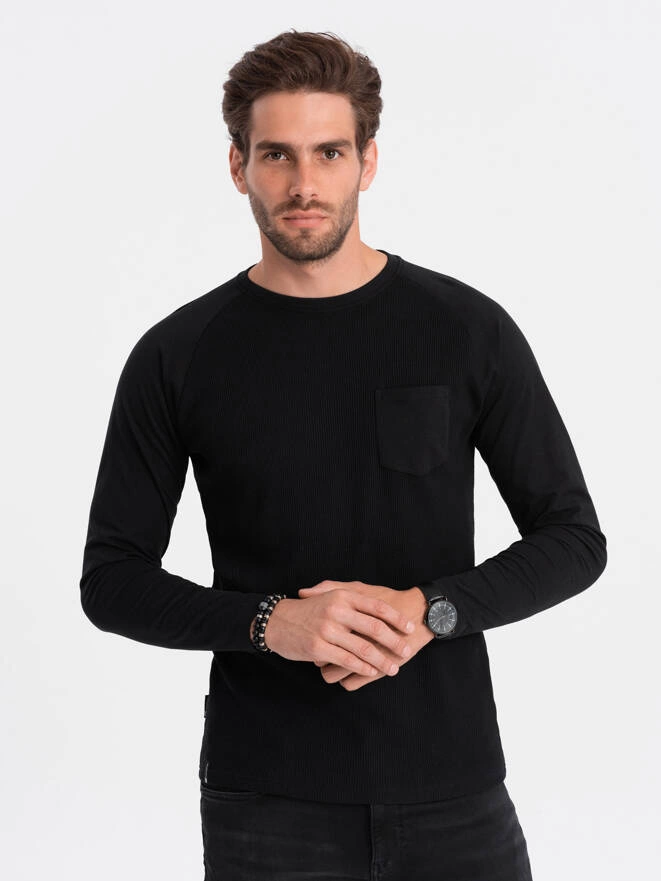 Longsleeve męski o strukturze "wafla" - czarny V4 OM-LSCL-0109
