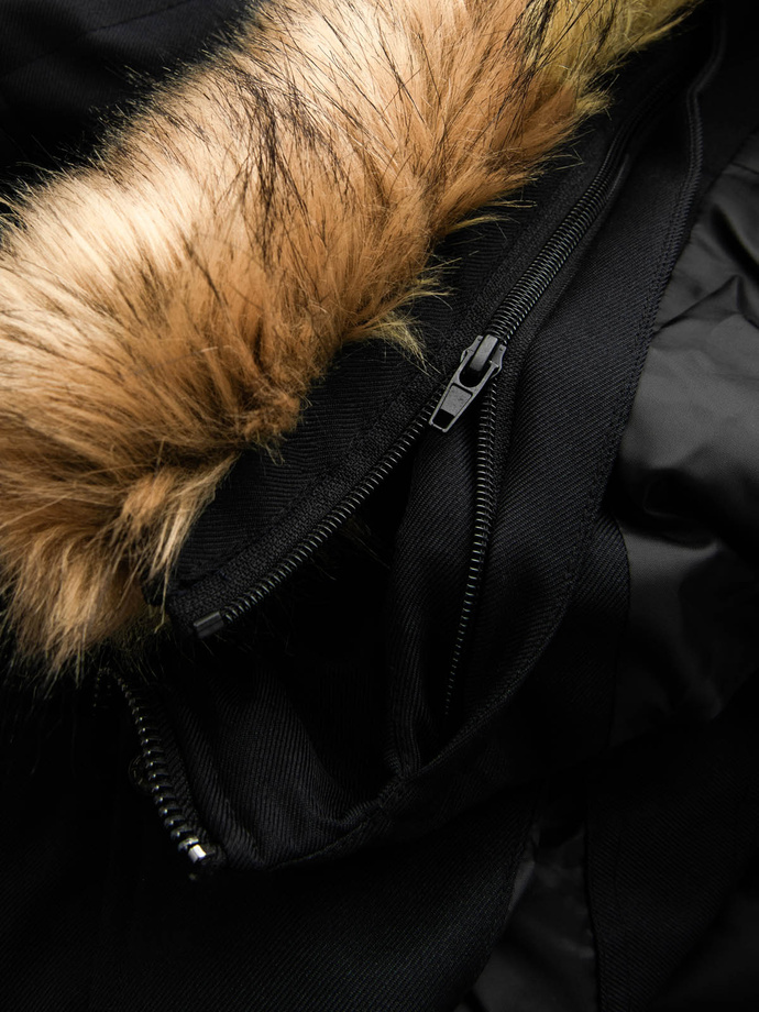 Długa ciepła kurtka męska typu parka z kapturem – czarna V2 OM-JALJ-0182