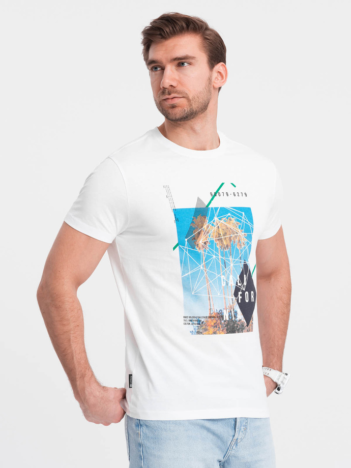 T-shirt męski bawełniany z nadrukiem California - biały V1 OM-TSPT-0128