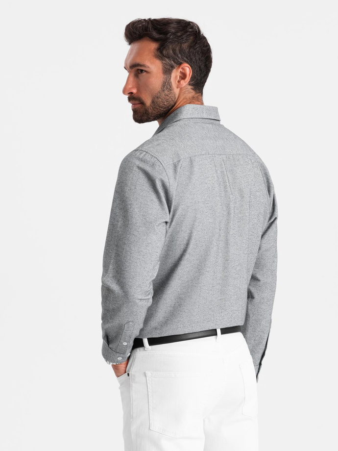 Koszula męska z kieszenią REGULAR FIT - szary melanż V3 OM-SHCS-0148